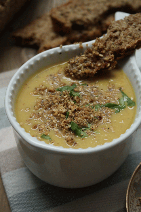 Moroccan Cauliflower Soup & Chestnut Dukkah